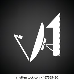 Satellite antenna icon. Black background with white. Vector illustration.