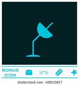 Satellite antenna icon flat. Blue pictogram on dark background. Vector illustration symbol and bonus icons