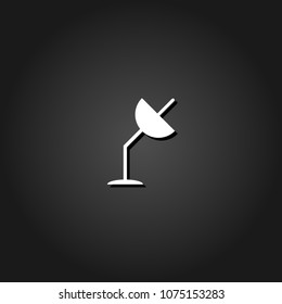 Satellite antenna icon flat. Simple White pictogram on black background with shadow. Vector illustration symbol
