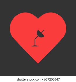 Satellite antenna icon flat. Simple pictogram on heart background. Vector illustration symbol