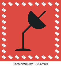 Satellite antenna icon flat. Simple black pictogram on red background with white hearts for valentines day. Vector illustration symbol