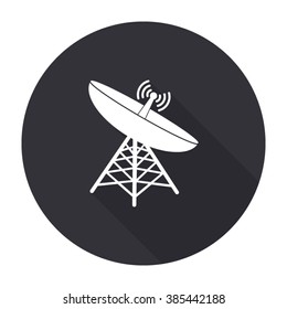 satellite antenna icon with long shadow - vector round button