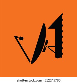 Satellite antenna icon. Orange background with black. Vector illustration.