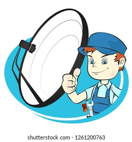 Satellite antenna installation worker vector