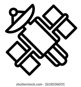 Satellite with antenna line icon, cosmos concept. Vector graphics. Orbital satellite sign on white background, style mobile or design