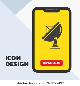 satellite, antenna, radar, space, dish Glyph Icon in Mobile for Download Page. Yellow Background