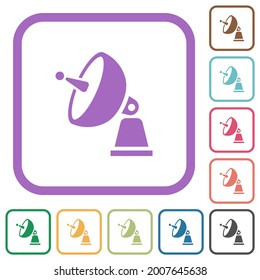 Satellite antenna simple icons in color rounded square frames on white background