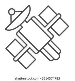 Satellite with antenna thin line icon, cosmos concept. Vector graphics. Orbital space satellite sign on white background, linear style icon for mobile or web design