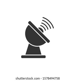 Satellite antenna tower icon in flat style. Broadcasting vector illustration on white isolated background. Radar business concept.