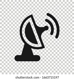 Satellite antenna tower icon in flat style. Broadcasting vector illustration on white isolated background. Radar business concept.