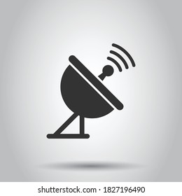 Satellite antenna tower icon in flat style. Broadcasting vector illustration on white isolated background. Radar business concept.