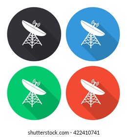 satellite antenna vector icon - colored round buttons with long shadow