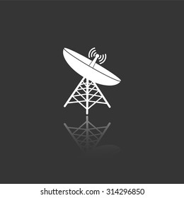 satellite antenna vector icon with mirror reflection
