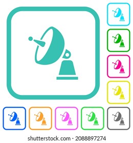 Satellite antenna vivid colored flat icons in curved borders on white background