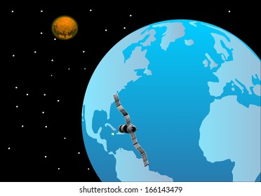 Satellite around earth space view 