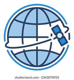 Satellite around the World vector concept blue modern icon or symbol