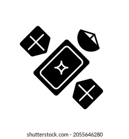 Icono de glifo negro satelital. El objeto que flota en órbita da a la gente la oportunidad de comunicarse de forma remota. Tecnologías espaciales modernas. Símbolo de silueta en el espacio blanco. Ilustración aislada del vector