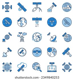 Conjunto de iconos o signos de tipo vector de la banda ancha o del acceso a Internet por satélite