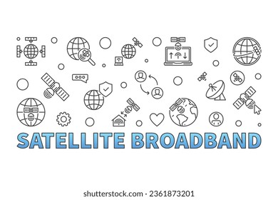 Banner horizontal moderno de línea delgada vector de banda ancha - ilustración de esquema del concepto de tecnología de Internet
