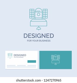 Satellite, broadcast, broadcasting, communication, telecommunication Business Logo Line Icon Symbol for your business. Turquoise Business Cards with Brand logo template