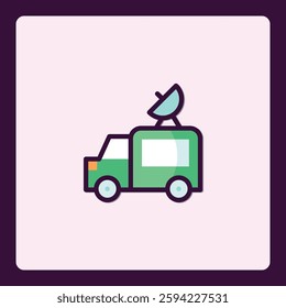 Satellite broadcast vehicle stylized icon with rounded edges and vibrant colors