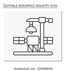  Satellite building line icon. Designing important details. Aerospace industry concept. Isolated vector illustration. Editable stroke