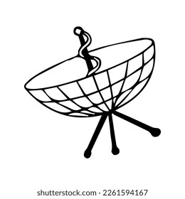 Satellite in cartoon style. Space exploration. Discovery of new planets. UFO flying saucer. Vector illustration on a white background.