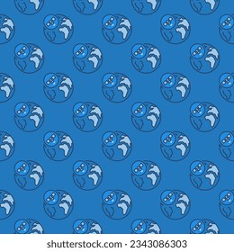 Satellite in Circle with Earth vector Global Internet concept blue modern seamless pattern