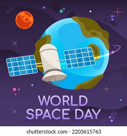 Satellite circling earth globe in outer space.