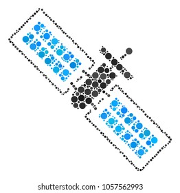 Satellite collage of filled circles in various sizes and color tints. Round dots are organized into satellite vector collage. Vector illustration.