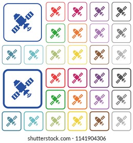 Satellite color flat icons in rounded square frames. Thin and thick versions included.