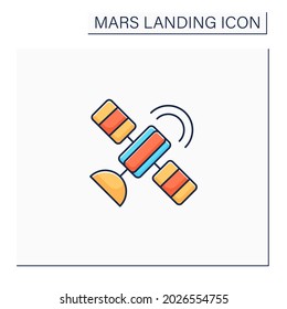 Satellite color icon.Artificial satellite placed in Earth orbit. Observation from space. Mars landing concept. Isolated vector illustration