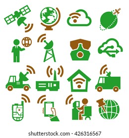satellite, communication, connection icon set