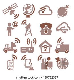 satellite, communication, connection icon set
