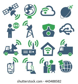 satellite, communication, connection icon set