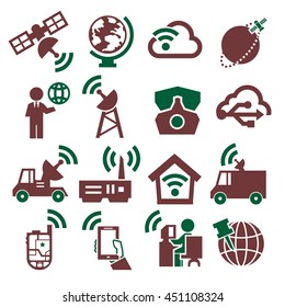 satellite, communication, connection icon set