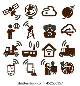 satellite, communication, connection icon set