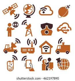 satellite, communication, connection icon set