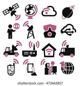 satellite, communication connection icon set