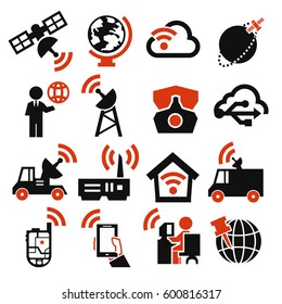 satellite, communication, connection icon set
