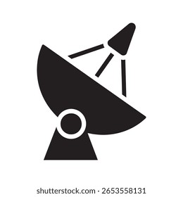 Ícone de comunicação por satélite para transmissão de rede global e tecnologia de transmissão de sinal sem fio para dados de internet e vetor de telecomunicações ícone de glifo sólido