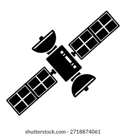 Satellite communication icon in simple style. Broadcast dish, antenna, and solar panels