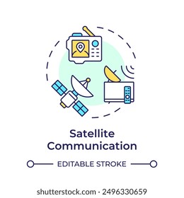 Satellite communication multi color concept icon. Form of telecommunication. Global positioning system. Round shape line illustration. Abstract idea. Graphic design. Easy to use in presentation