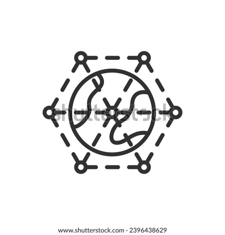 Satellite communication system, linear icon. Satellite network around the planet. Line with editable stroke