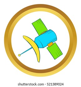 Satellite communication vector icon in golden circle, cartoon style isolated on white background