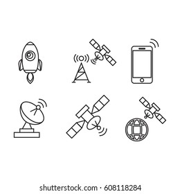 Satellite communication, wireless satellite, connection satellite technology icons