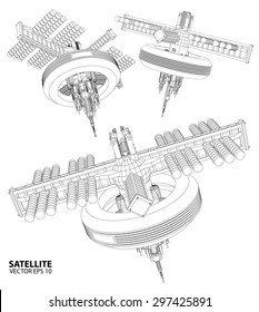 Satellite communications. wireframe vector