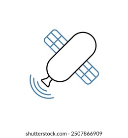 Symbol für die Satellitenkonzeptionszeile. Einfache Elementgrafik. Entwurf von Symbolen für das Satellitenkonzept.
