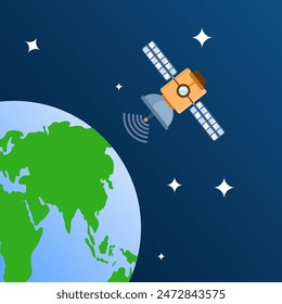 Satellite Concept in Space. space objects, satellites circling the earth, asteroid technology. natural science, space science, communication satellite abstract metaphor. Science Technology Icon.
