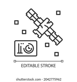 Satellite condition linear icon. Artifial satelite breakdown. Satellite status information. Thin line customizable illustration. Contour symbol. Vector isolated outline drawing. Editable stroke